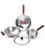 Milton Pro Cook Triply Stainless Steel Cookware Set 4 Pieces 16 Cm Tea Pan 22 Cm Fry Pan & 24 Cm Kadhai With Glass Lid