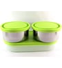 Milton Executive Lunch Box With Insulated Bag 2 Stainless Steel Containers (280 Ml Each) & 1 Microwave Safe Oval Container (450 Ml) Green