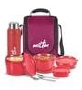 Milton Pro Lunch Box With Insulated Fabric Bag 3 Microwave Safe Stainless Steel Containers (180 Ml 320 Ml 450 Ml) 100 Ml Chutney Container 750 Ml Steel Bottle & Steel Cutlery Maroon
