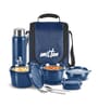 Milton Pro Lunch Box With Insulated Fabric Bag 3 Microwave Safe Stainless Steel Containers (180 Ml 320 Ml 450 Ml) 100 Ml Chutney Container 750 Ml Steel Bottle & Steel Cutlery Blue