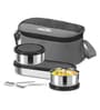Milton Master Lunch Box With Insulated Fabric Bag 3 Stainless Steel Containers (450 Ml + 280 Ml X2) Spoon & Fork Black