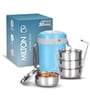 Milton Electron Portable Electric Lunch Box 3 Tier Stainless Steel Containers (400 Ml X 3) Auto Shut-Off Blue