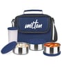 Milton New Steel Combi Lunch Box Set 3 Stainless Steel Containers & 1 Plastic Tumbler With Insulated Bag Blue