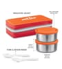 Milton New Mini Lunch Box With Insulated Bag 2 Stainless Steel Containers (280 Ml Each) Spoon & Fork Leak Proof Orange