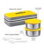 Milton New Mini Lunch Box With Insulated Bag 2 Stainless Steel Containers (280 Ml Each) Spoon & Fork Leak Proof Yellow