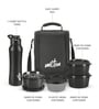 Milton Food Fiesta Lunch Box With Insulated Bag 3 Microwave Safe Stainless Steel Containers (320 Ml Each) 280 Ml Plastic Container & 750 Ml Comet Bottle Black