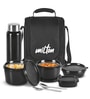 Milton Pro Lunch Box With Insulated Fabric Bag 3 Microwave Safe Stainless Steel Containers (180 Ml 320 Ml 450 Ml) 100 Ml Chutney Container 750 Ml Steel Bottle & Steel Cutlery Black