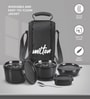 Milton Pro Munch Lunch Box With Insulated Fabric Bag 3 Microwave Safe Stainless Steel Containers (180 Ml 320 Ml 450 Ml) 100 Ml Chutney Container & Steel Spoon Black