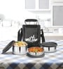 Milton Tasty 3 Lunch Box With Insulated Fabric Bag 3 Stainless Steel Containers (210 Ml 340 Ml 500 Ml) Leak Proof Black