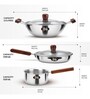 Milton Pro Cook Triply Stainless Steel Cookware Set 4 Pieces 16 Cm Tea Pan 22 Cm Fry Pan & 24 Cm Kadhai With Glass Lid