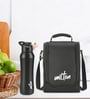 Milton Food Fiesta Lunch Box With Insulated Bag 3 Microwave Safe Stainless Steel Containers (320 Ml Each) 280 Ml Plastic Container & 750 Ml Comet Bottle Black