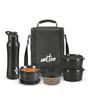 Milton Food Fiesta Lunch Box With Insulated Bag 3 Microwave Safe Stainless Steel Containers (320 Ml Each) 280 Ml Plastic Container & 750 Ml Comet Bottle Black