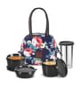 Milton Floret Lunch Box With Insulated Fabric Bag 3 Microwave Safe Stainless Steel Containers (180 Ml 320 Ml 320 Ml) & 415 Ml Tumbler Blue