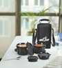 Milton Pro Munch Lunch Box With Insulated Fabric Bag 3 Microwave Safe Stainless Steel Containers (180 Ml 320 Ml 450 Ml) 100 Ml Chutney Container & Steel Spoon Black