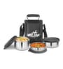 Milton Tasty 3 Lunch Box With Insulated Fabric Bag 3 Stainless Steel Containers (210 Ml 340 Ml 500 Ml) Leak Proof Black