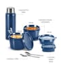 Milton Pro Lunch Box With Insulated Fabric Bag 3 Microwave Safe Stainless Steel Containers (180 Ml 320 Ml 450 Ml) 100 Ml Chutney Container 750 Ml Steel Bottle & Steel Cutlery Blue
