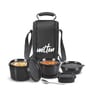 Milton Pro Munch Lunch Box With Insulated Fabric Bag 3 Microwave Safe Stainless Steel Containers (180 Ml 320 Ml 450 Ml) 100 Ml Chutney Container & Steel Spoon Black