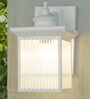 Mini Transitional Outdoor Wall Sconce | White Cuboid Frame with Fluted Glass