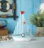Mini Wooden Sailboat Model Decoration Light Blue Borderstrip Cloth