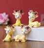 Miniature Cute Deer Set of 4 Yellow Polyresin Figurines