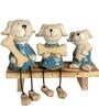 Miniature Dog Family On A Bench Figurines