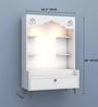 Minimalist White Wooden Floor Pooja Mandir with Open Shelves Om Engraving & Drawer
