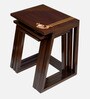 Mink Solid Wood Nest Of Tables  in Walnut Colour (Set Of 3)