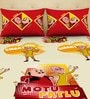 Motu Patlu Themed Double Bedsheet with 2 Pillow Cover in Red & Yellow Colour