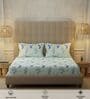 Mint Blue Floral 200 TC Cotton Double Bedsheet with 2 Pillow Covers