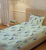 Mint Blue Floral 200 TC Cotton Single Bedsheet with 1 Pillow Cover