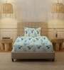 Mint Blue Floral 200 TC Cotton Single Bedsheet with 1 Pillow Cover