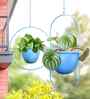 Set Of 2 Blue Hanging Metal Plant Stand