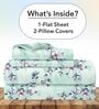 Mint Green Floral 144 Tc Cotton Double Bedsheet With 2 Pillowcovers