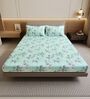 Mint Green Floral 144 Tc Cotton Double Bedsheet With 2 Pillowcovers