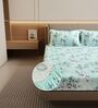 Mint Green Floral 144 Tc Cotton Elastic Fitted Double Bedsheet With 2 Pillowcovers