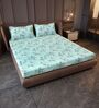 Mint Green Floral 144 Tc Cotton Elastic Fitted King Bedsheet With 2 Pillowcovers