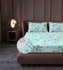 Mint Green Floral 144 Tc Cotton Elastic Fitted King Bedsheet With 2 Pillowcovers