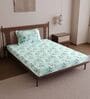 Mint Green Floral 144 Tc Cotton Elastic Fitted Single Bedsheet With Pillowcover