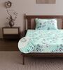 Mint Green Floral 144 Tc Cotton Elastic Fitted Single Bedsheet With Pillowcover
