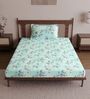 Mint Green Floral 144 Tc Cotton Single Bedsheet With Pillowcover