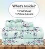 Mint Green Floral 144 Tc Cotton Single Bedsheet With Pillowcover