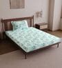 Mint Green Floral 144 Tc Cotton Single Bedsheet With Pillowcover