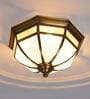 Mirage Glass & Metal Flush Ceiling Light (Antique Brass)