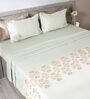 Mist Green 300TC 100% Cotton Solid Flat Embroidered Super King Bedsheet With 2 Pillow Covers