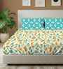 Mist Teal Blue Floral 144 Tc Cotton Double Bedsheet With 2 Pillow Covers