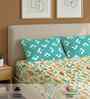 Mist Teal Blue Floral 144 Tc Cotton Double Bedsheet With 2 Pillow Covers