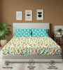 Mist Teal Blue Floral 144 Tc Cotton Double Bedsheet With 2 Pillow Covers
