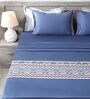 Misty Denim 300TC 100% Cotton Solid Flat Embroidered Super King Bedsheet With 2 Pillow Covers