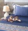Misty Denim 300TC 100% Cotton Solid Flat Embroidered Super King Bedsheet With 2 Pillow Covers