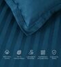 Drak Blue 300TC 100% Cotton Stripe Flat Super King Bedsheet with 2 Pillow Covers